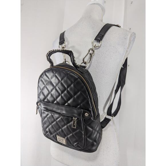 STEVE MADDEN! MADDEN NYC BLACK QUILTED VEGAN LEATHER MINI BACKPACK, PURSE, BAG! - Picture 2 of 11